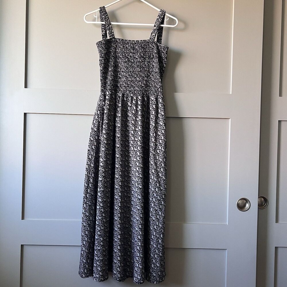 Entro Square Neck Sleeveless A-Line Midi Dress Women Small Black‎ Boho Prairie